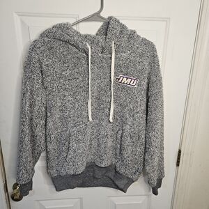 JMU James Madison University Dukes Gray Sherpa Fleece Hoodie Pullover XS Cozy